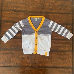 Petit Lem cotton Cardigan in grey stripes w/yellow